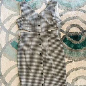 Black White plaid Dress Fit & Flared button Sheath